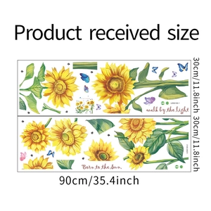 Detailed dimensions of sunflower wall decals showing 30x90 cm PVC sheet layout