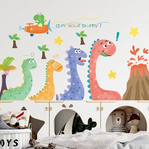 Self-adhesive cartoon dinosaur party wall stickers for kids bedroom and playroom decor