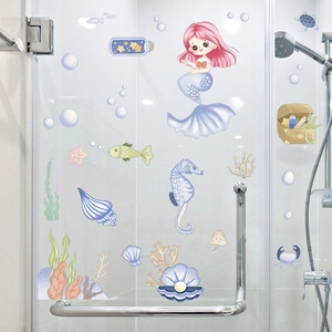 Cartoon mermaid ocean world wall stickers for kids bedroom and nursery room decoration