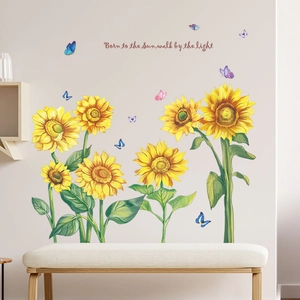 Sunflower and butterflies wall stickers with inspirational text for home bedroom decoration