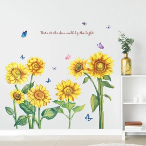 Sunflower Butterfly Wall Stickers PVC Inspirational Quote Pastoral Style Floral Wall Decal For Living Room Bedroom Home Decor