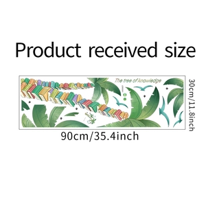 Detailed view of the 90x30cm wall sticker sheet featuring books and palm tree graphics