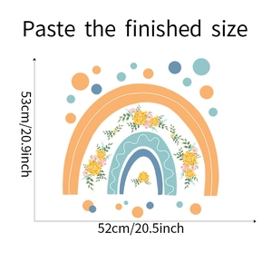 Cartoon rainbow wall sticker detail showing product dimensions of 53cm by 52cm