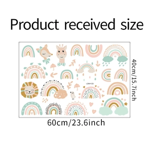 Detail view of animal and rainbow wall stickers layout sized 60x40cm for kids rooms