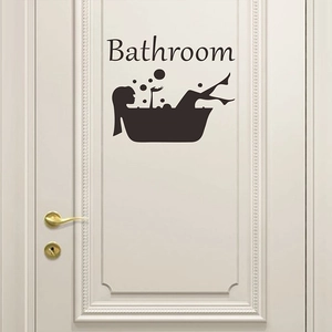 Bathroom Sign Wall Sticker Black PVC Bathtub Silhouette Lettering Decal Waterproof Home Decor Removable Door Mural Signage