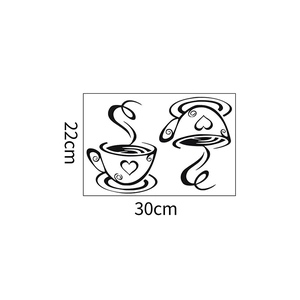 Creative coffee cup wall stickers for home decor with steam and hearts 30x22cm