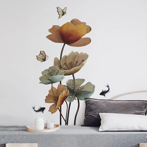 Chinese style lotus and koi wall decals featuring 3D effect flowers for home decoration