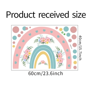 Detailed sheet layout of rainbow and floral wall stickers with 60x40cm dimension