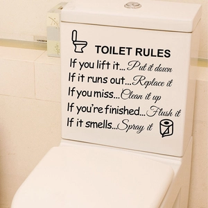 Self-adhesive black Toilet Rules wall sticker decor for bathroom styling and tank