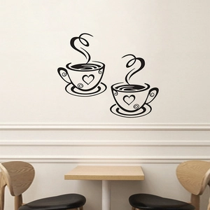 Classic coffee cup vinyl wall stickers for kitchen decor with heart steam design