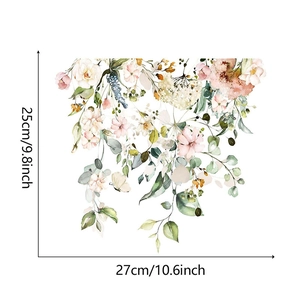 Watercolor floral wall sticker with pink flowers and dimensions 27cm by 25cm