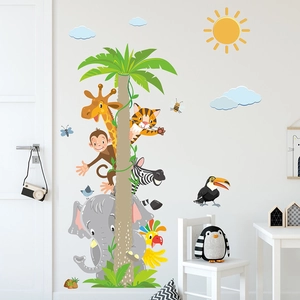 Cartoon animal wall stickers with giraffe and elephant for kids bedroom nursery decor