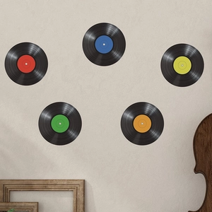 Set of 5 colorful vinyl record wall stickers for creative music themed room decoration