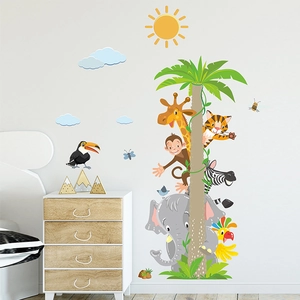 Cartoon forest animals wall decal with giraffe and elephant for kids bedroom decor