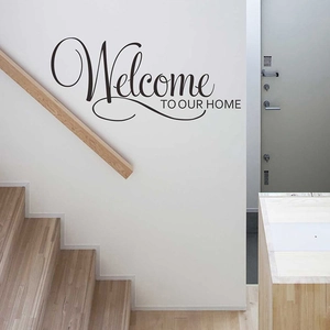 Minimalist black Welcome To Our Home wall decal sticker for interior home wall decoration