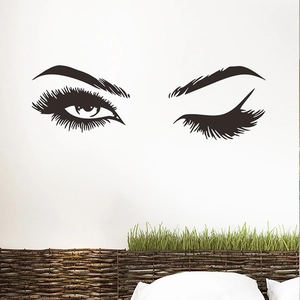 Chic black eye wall decal with eyelashes and wink design for bedroom wall decor