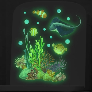 Stickers muraux phosphorescents monde sous-marin avec coraux pour décor de salle de bain