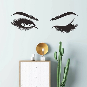 Minimalist black vinyl eye and eyelash wall decal for modern living room home decor