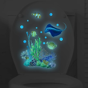 Stickers de toilettes phosphorescents avec des poissons marins et coraux lumineux
