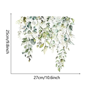 Detail showing tropical green leaf wall sticker dimensions 25cm by 27cm for bathroom decor