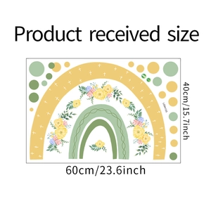 Detailed sheet showing dimensions 60x40cm for rainbow and flower wall stickers