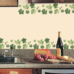 Green grape leaves wall sticker decoration for living room and kitchen interior walls