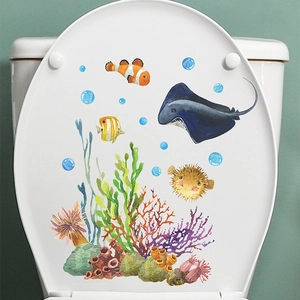 Sticker de toilette lumineux monde sous-marin avec corail et raie manta dessin
