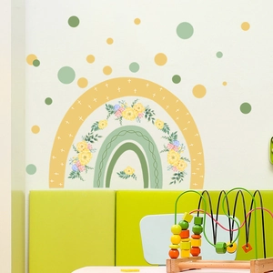 Bohemian Rainbow Flower Wall Sticker PVC Self-Adhesive Cartoon Polka Dot Decal For Kids Nursery Bedroom Living Room DIY Home Decor