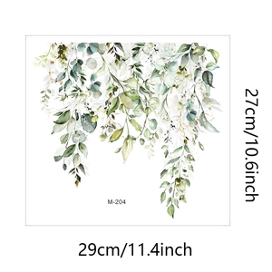 Detail view of watercolor eucalyptus wall sticker with dimensions 29cm x 27cm