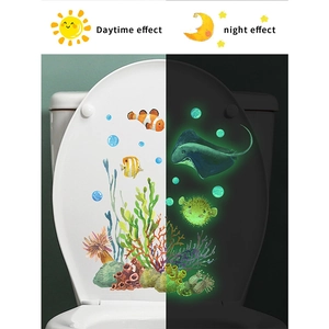 Stickers de toilettes phosphorescents monde marin avec motifs coraux et poissons tropicaux