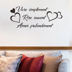 French quote wall sticker Vivre Rire Aimer with hearts for home living room decor