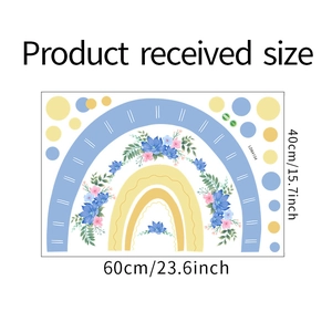 Detail showing the 60x40cm sheet layout of cartoon rainbow flower wall decals in PVC material