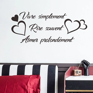 French quotes wall sticker Vivre Rire Aimer with heart patterns for bedroom decor