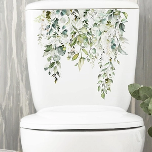 Self-adhesive tropical eucalyptus leaf toilet sticker for home bathroom wall decoration