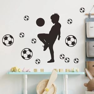 Self-adhesive soccer player silhouette wall sticker for kids bedroom decoration