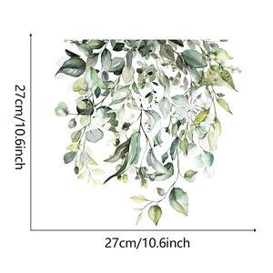 Detail showing 27cm x 27cm size specs for tropical green leaf watercolor wall sticker