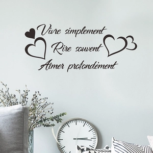 French Slogan Vivre Simplement Rire Souvent Aimer Profondément Wall Sticker Black PVC Heart Decal For Living Room Home Decor