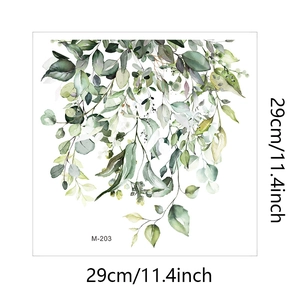Detailed view of watercolor tropical green leaves wall sticker measuring 29cm by 11.4 inches