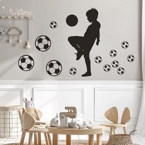 Soccer Boy Silhouette Wall Stickers Creative Football Pattern Removable PVC Decal For Kids Boys Room Bedroom Sports Home Decor