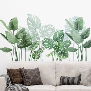 Tropical monstera and banana leaves wall decal set for living room home decoration