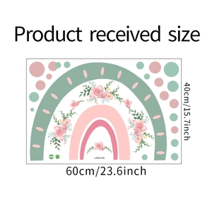 Détails de la planche de stickers muraux arc-en-ciel et fleurs en format 60x40cm