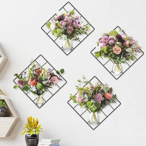 Modern PVC Floral Wall Stickers Simulation Iron Mesh Pattern Self Adhesive Decals For Living Room Bedroom Home Decor