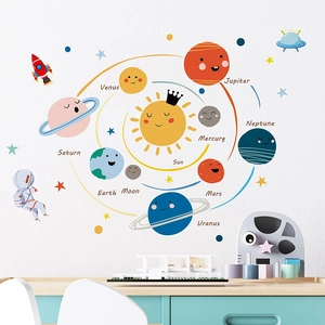 Stickers muraux système solaire avec planètes et astronautes pour chambre d'enfant