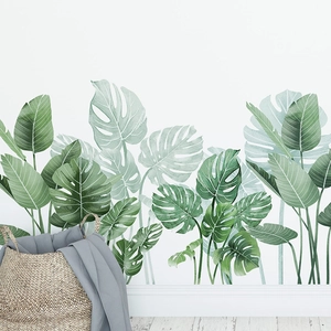 Tropical monstera and banana leaves wall stickers for minimalist living room decor