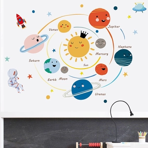 Stickers muraux système solaire avec planètes et astronaute pour déco chambre d'enfant
