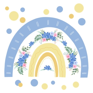 Nordic style rainbow flower wall decal in Morandi blue and yellow for home decoration