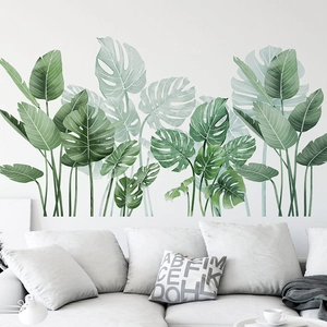 Tropical Monstera Green Plant Wall Stickers PVC Waterproof Removable Botanical Leaves Decals For Living Room Home Decor