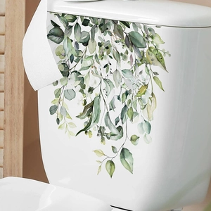 Tropical green plant leaves toilet stickers for bathroom wall decor self-adhesive decal