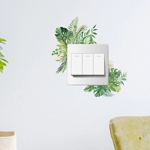 Tropical green leaves self-adhesive light switch sticker decor with monstera and palm leaves
