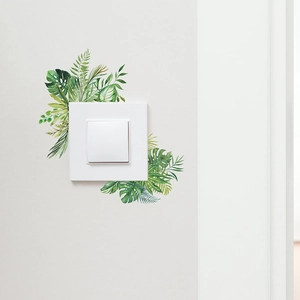 Tropical monstera and palm leaf wall stickers for home switch decoration in green tones